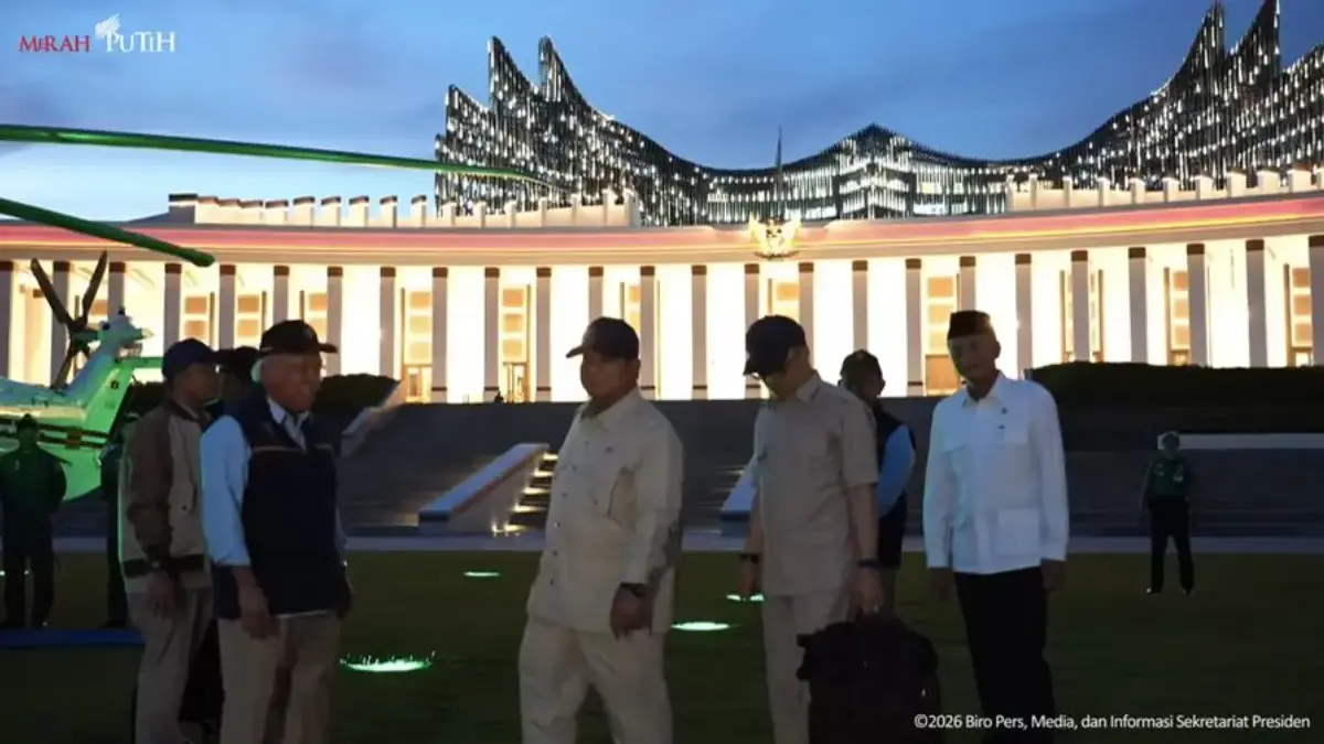 Presiden Prabowo Subianto tiba di Ibu Kota Nusantara (IKN), Kalimantan Timur, Senin (12/1/2026). (Tangkapan La