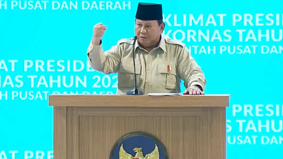 Presiden Prabowo di Rakornas 2026, di SICC, Sentul, Bogor, 2 Februari 2026.(YouTube Sekretariat Presiden)