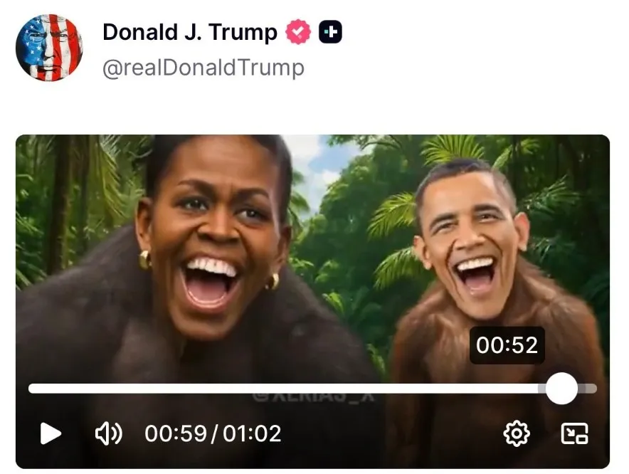 Tangkapan layar video Barrack-Michelle Obama berbadan kera. (IST)