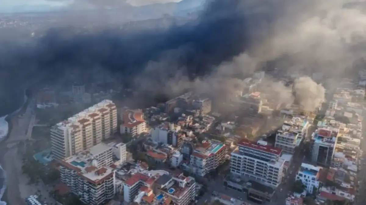 Kemlu Beberkan Kondisi WNI di Meksiko Usai El Mencho Tewas Foto udara suasana di Meksiko pasca-tewasnya El Mencho.(Media Sosial X)