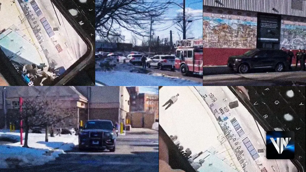 Kolase gambar insiden penembakan brutal terjadi di dalam arena hoki, yang mengakibatkan tiga orang tewas, term