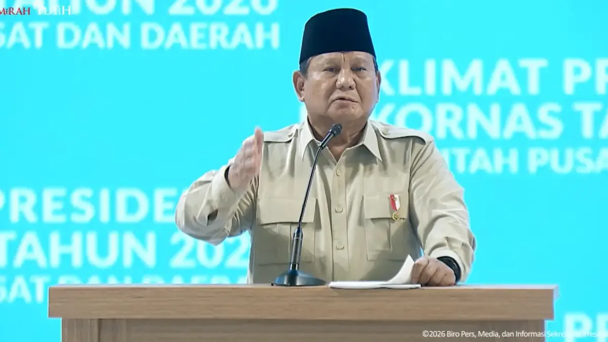 Presiden Prabowo saat memberikan taklimat pada Rapat Koordinasi Nasional Pemerintah Pusat dan Daerah Tahun 202