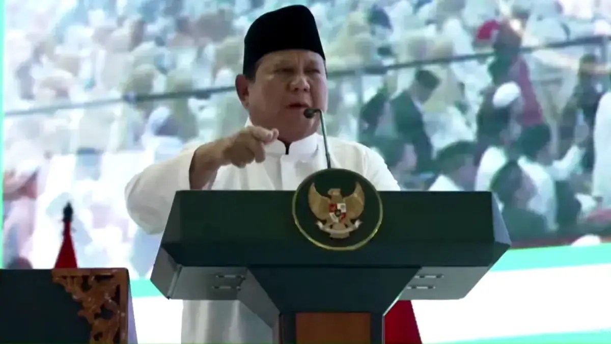 Presiden Prabowo Subianto memberikan sambutan dalam Pengukuhan Pengurus MUI di Masjid Istiqlal, Jakarta, Sabtu