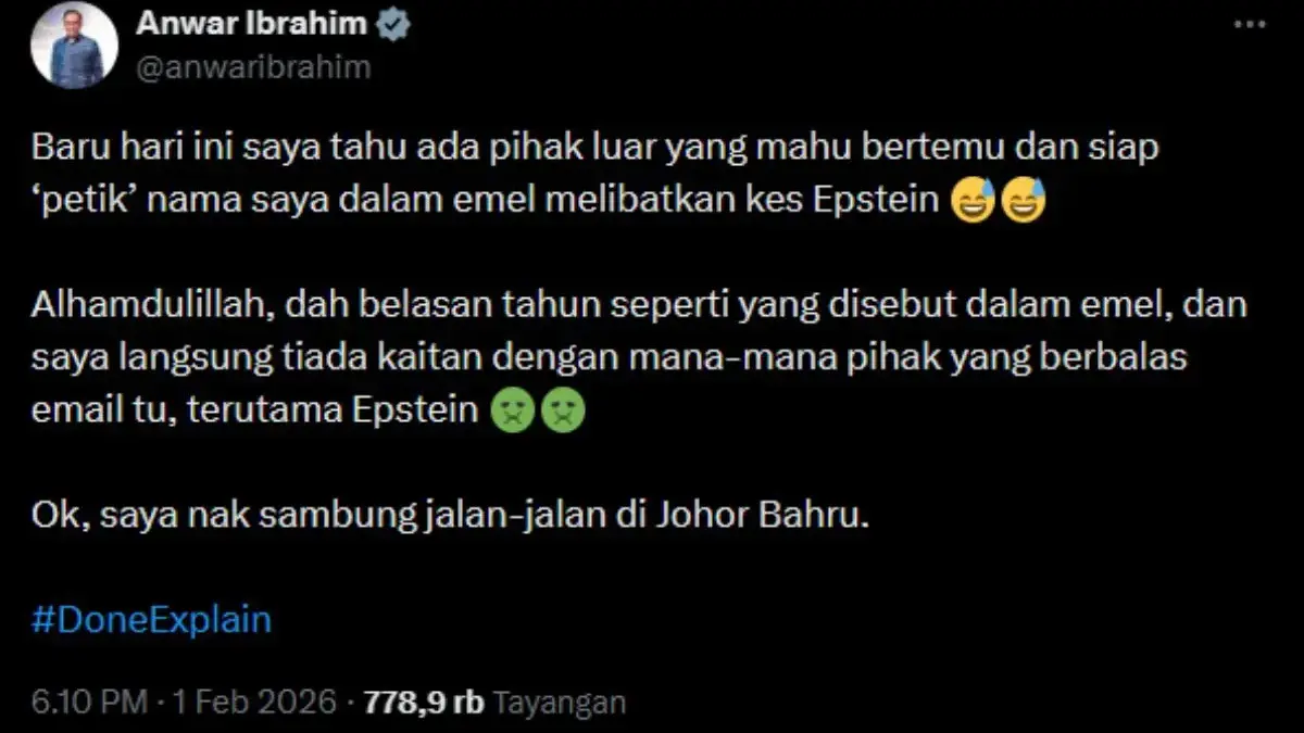 Klarifikasi PM Malaysia Anwar Ibrahim soal kasus Epstein Files (@anwaribrahim/X)