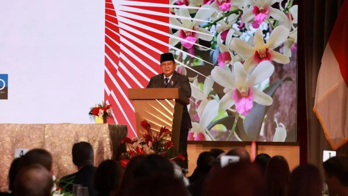 Presiden Republik Indonesia Prabowo Subianto menghadiri Forum Bisnis dengan US Chamber of Commerce dalam kunju