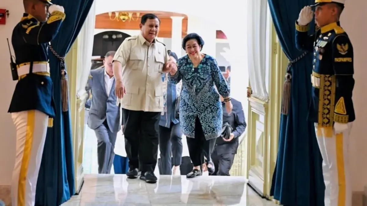 Presiden RI Prabowo Subianto menerima kunjungan Presiden ke-5 RI Megawati Soekarnoputi di Istana Merdeka, Jaka