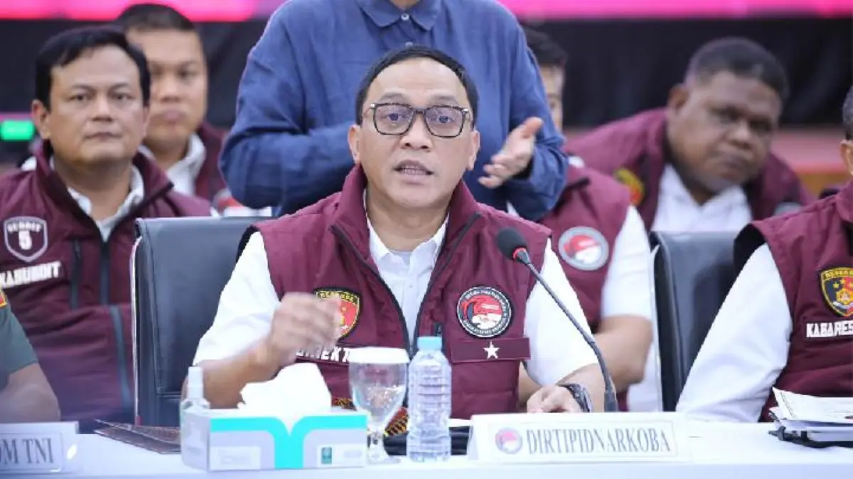 Kurir Bandar Narkoba Ko Erwin Ditangkap di Jakarta Timur Direktur Tindak Pidana Narkoba Bareskrim Brigadir Jenderal Eko Hadi Santoso di Gedung Bareskrim Polri. (Dok: B