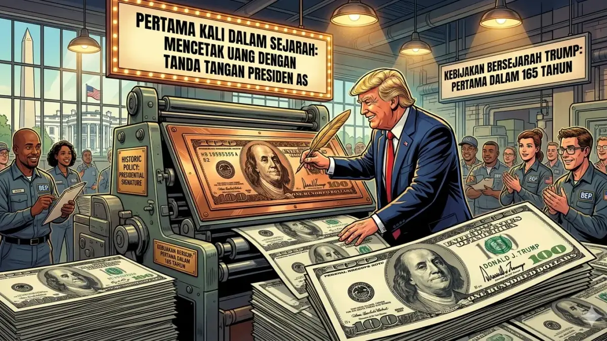 Amerika Serikat Bakal Cetak Uang Kertas dengan Tanda Tangan Trump, Kebijakan Pertama Kali Sejarah Presiden AS Ilustrasi Google Gemini AI