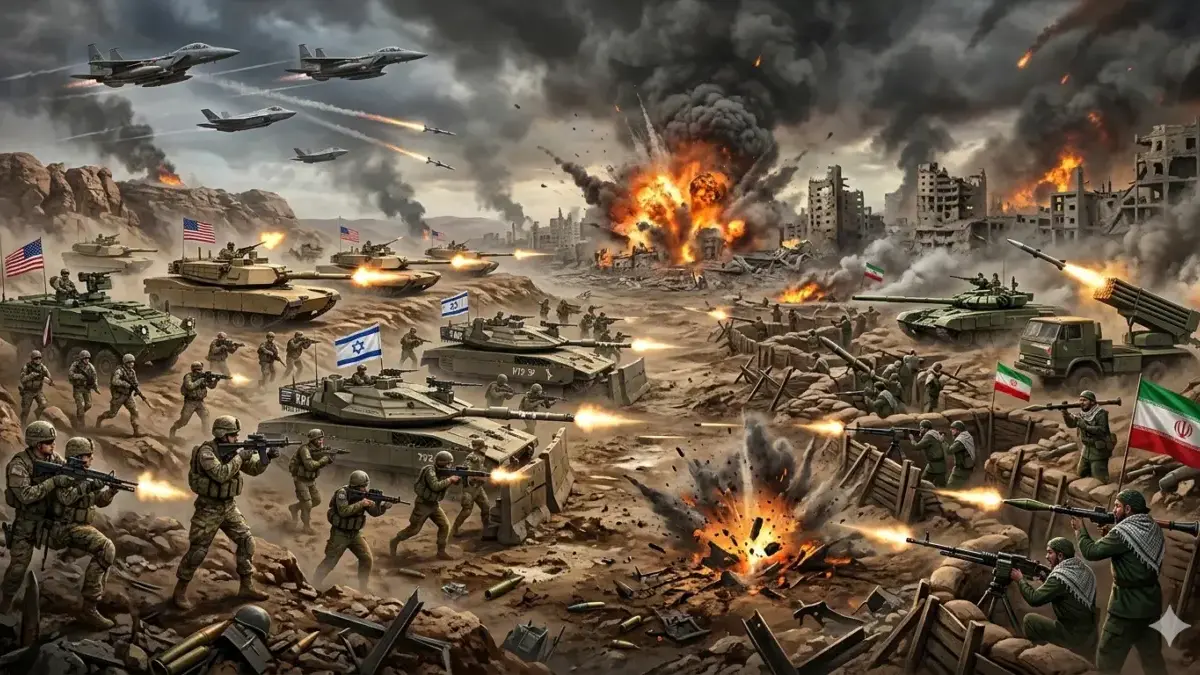 Iran Sepakati Gencatan Senjata 2 Pekan dengan AS, Pembicaraan dengan Washington di Pakistan pada 10 April Ilustrasi: Perang Amerika Serikat-Israel dengan Iran (AI)