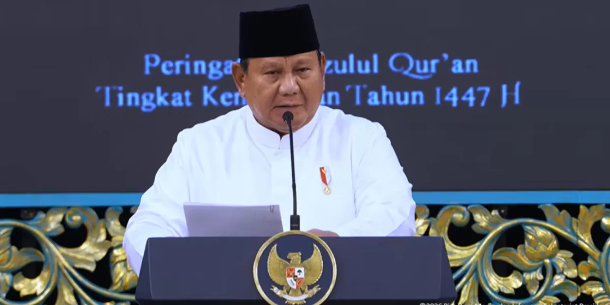 Presiden Prabowo Subianto dalam Peringatan Nuzulul Qur\'an di Istana Negara (10/3/26). (Tangkapan layar YouTube