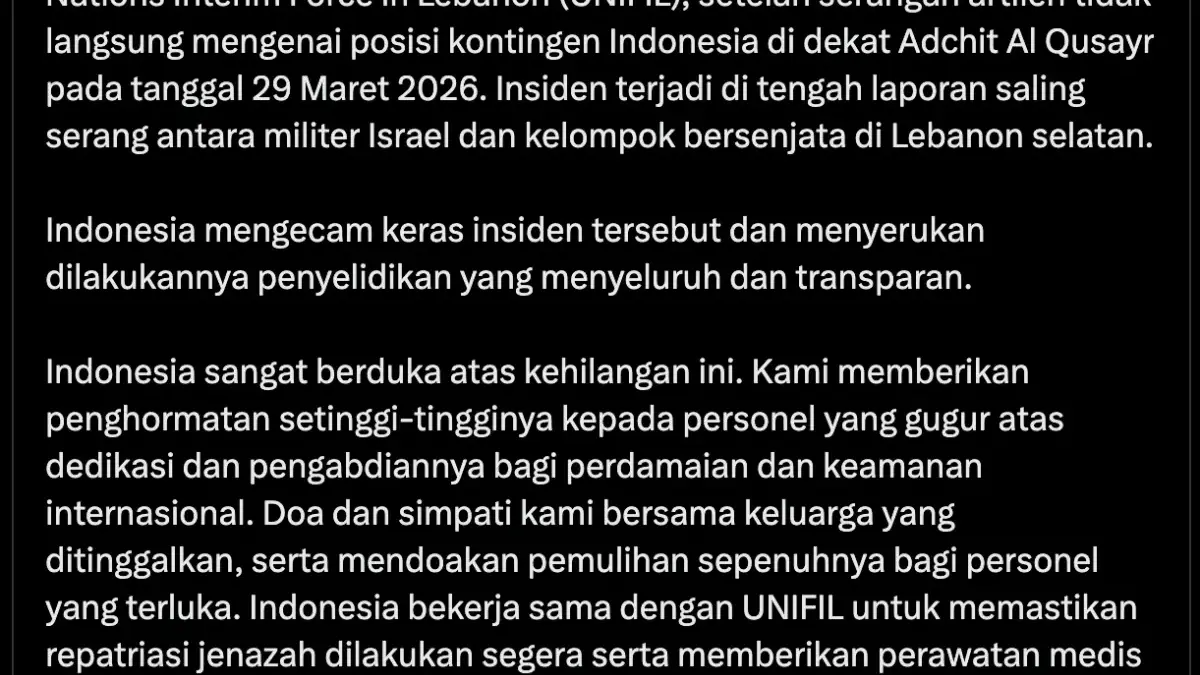 Kemlu Konfirmasi Seorang Prajurit TNI Gugur Terkena Serangan Artileri di Lebanon, Investigasi Transparan X Kemlu