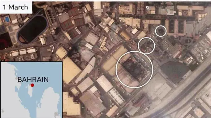 Citra satelit pangkalan Angkatan Laut AS di Bahrain, pada 11 Maret.