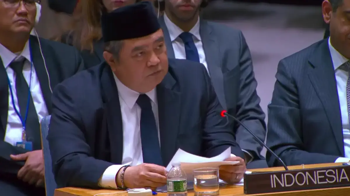 Wakil Tetap RI untuk PBB, Umar Hadi, dalam rapat DK PBB, 31 Maret 2026.(Kanal YouTube United Nations)