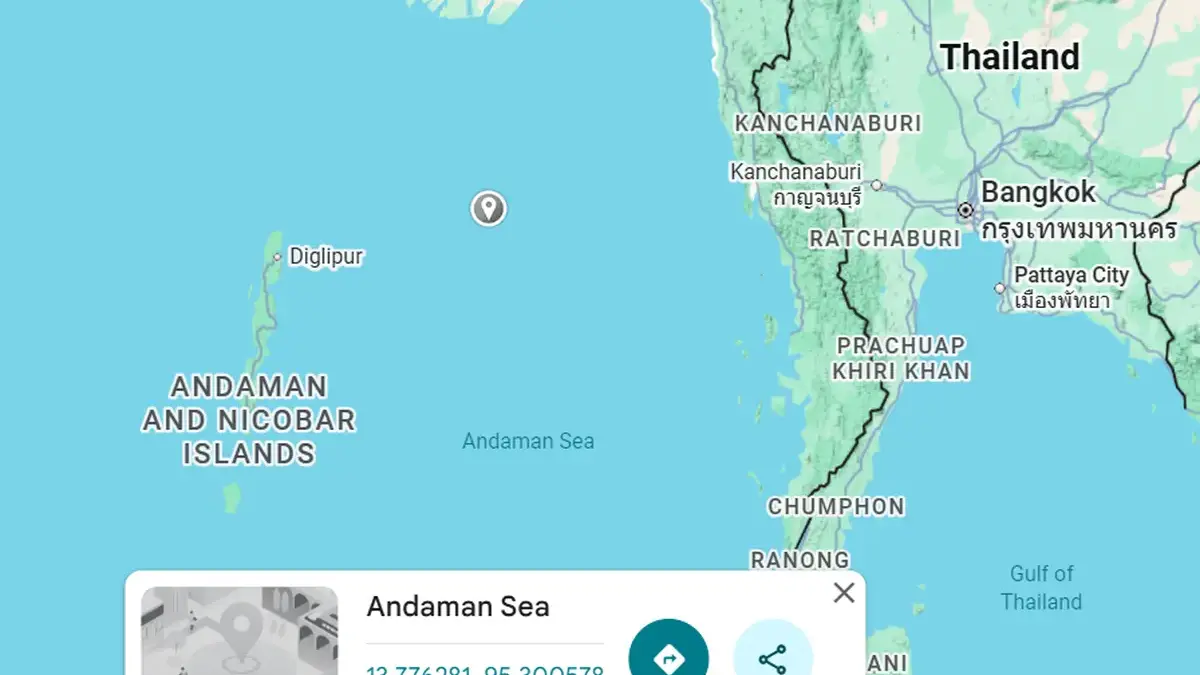 Kapal Pengungsi Rohingya Terbalik di Laut Andaman, 250 Orang Hilang Tangkapan layar Google Maps Laut Andaman. Lokasi di mana kapal yang dinaiki 250 orang Rohingya dan warga Bangl