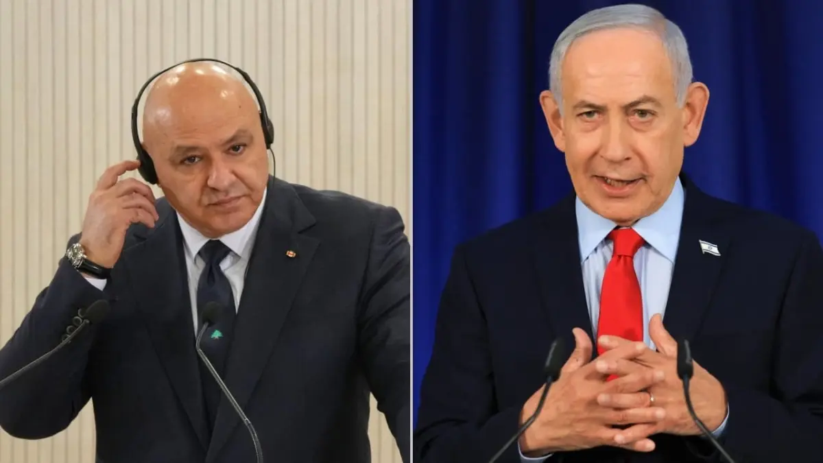 Presiden Lebanon Joseph Aoun (kiri) dan Perdana Menteri Israel Benjamin Netanyahu (kanan). (PETROS KARADJIAS/P
