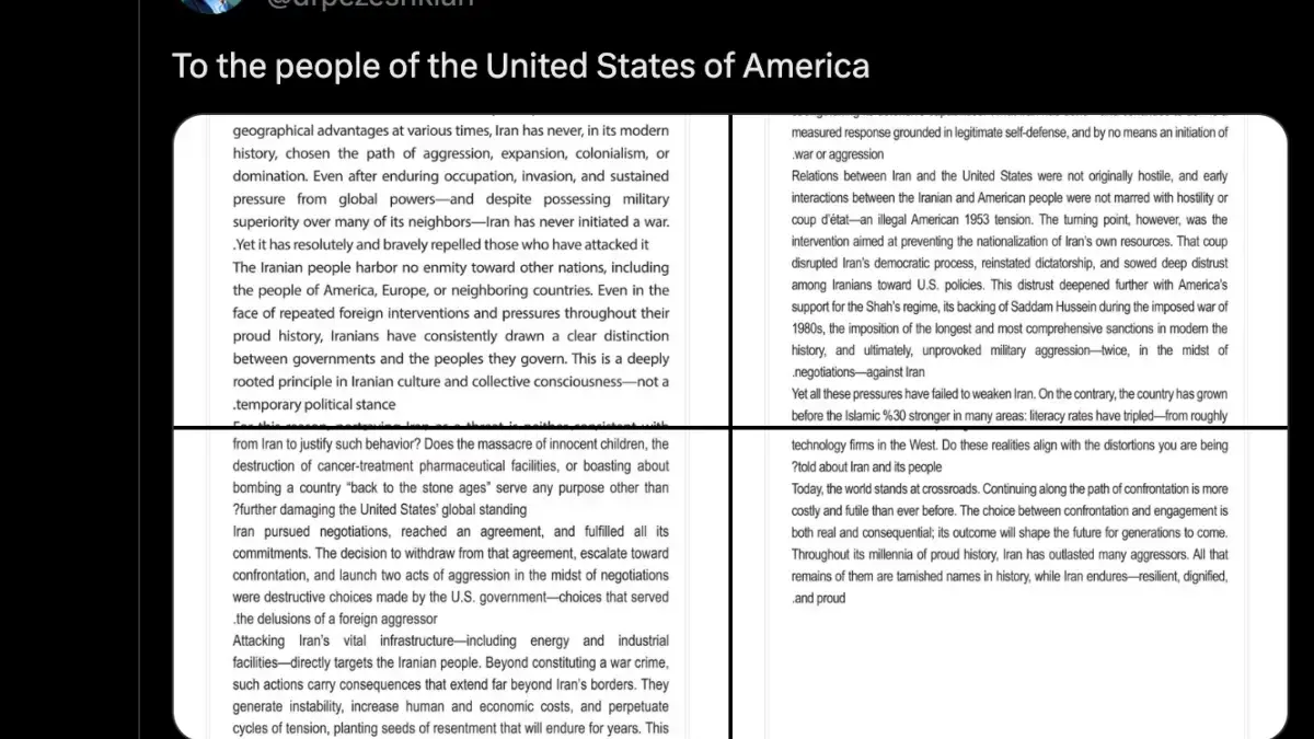 Tangkapan layar X Masoud Pezeshkian