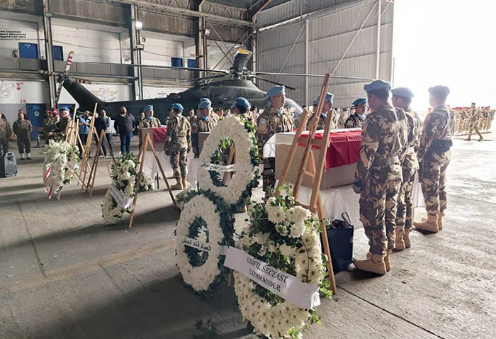 Upacara pelepasan ketiga prajurit TNI yang gugur di Lebanon. (Foto: Dok. Kemlu RI)