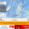 Info gempa bumi yang berpotensi tsunami di wilayah Sulawesi Utara dan Maluku Utara dari BMKG. (BMKG)