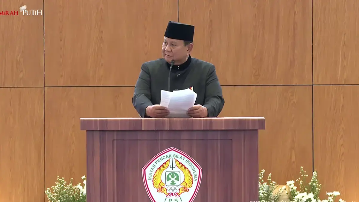 Prabowo saat hadir dalam pembukaan Musyawarah Nasional (Munas) XVI IPSI. (Foto/YouTube Sekretariat Presid