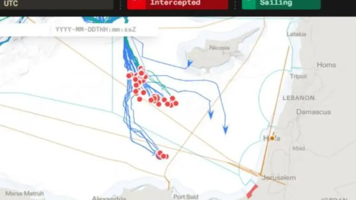 Posisi kapal-kapal Global Sumud Flotilla dalam pelacakan per Senin (19/5/2026). - (globalsumudflotilla.org)