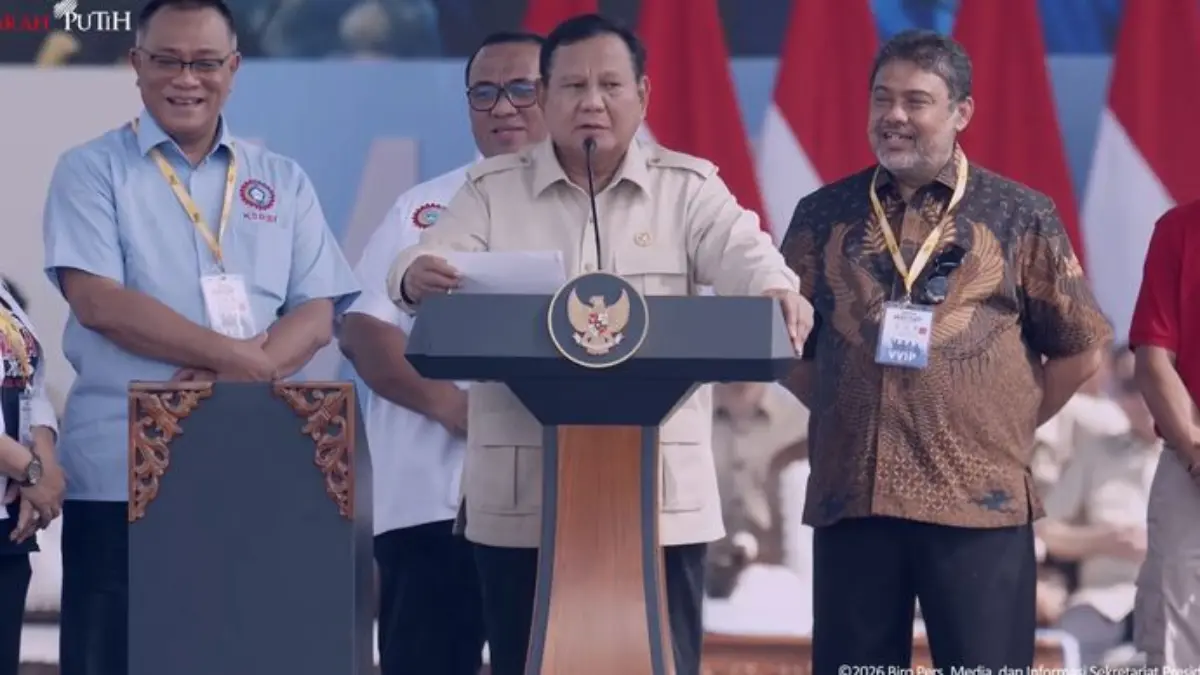 Presiden Prabowo Subianto menghadiri Hari Buruh Internasional atau May Day di Monas, Jakarta Pusat. (Dok. YouT