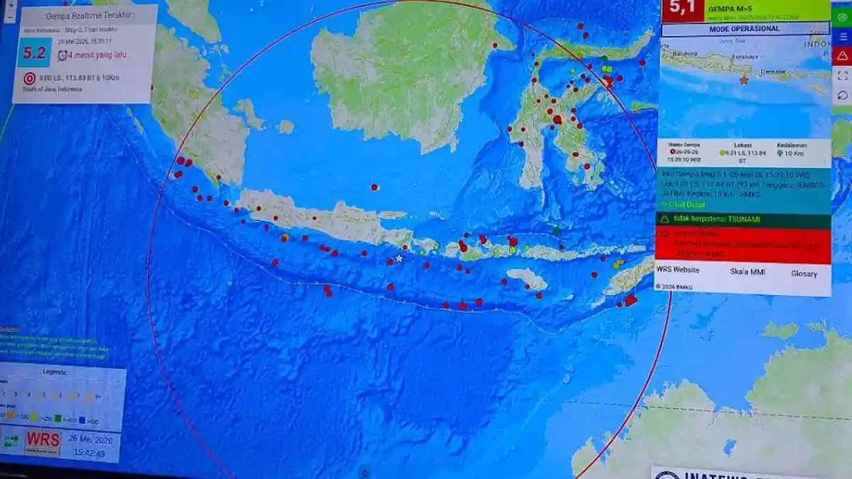 Info Gempa Hari Ini: M5,1 Guncang Jember hingga Getarannya Terasa di Bali GEMPA JEMBER - gambar gempa dari aplikasi BMKG yang tertangkap di layar BPBD Jember, Jawa Timur, Selasa (26/5/