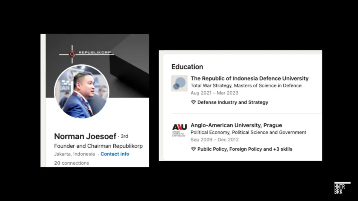 Halaman LinkedIn Norman Joesoef mengatakan bahwa dia menghadiri sebuah perguruan tinggi di Praha dari tahun 20