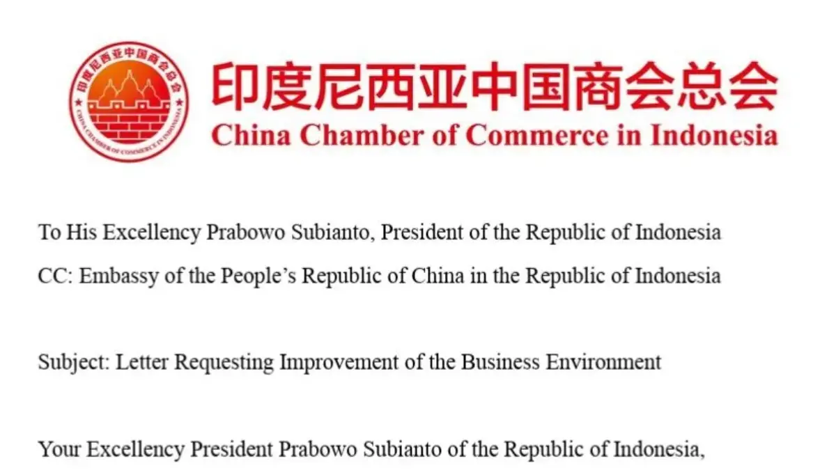 Surat Kadin China untuk Prabowo (IST)