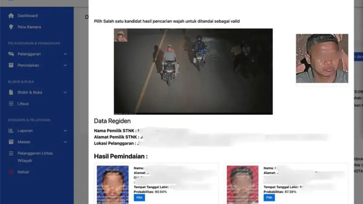 Pemanfaatan face recognition juga mendukung proses penyelidikan dan penelusuran terhadap kendaraan yang menggu