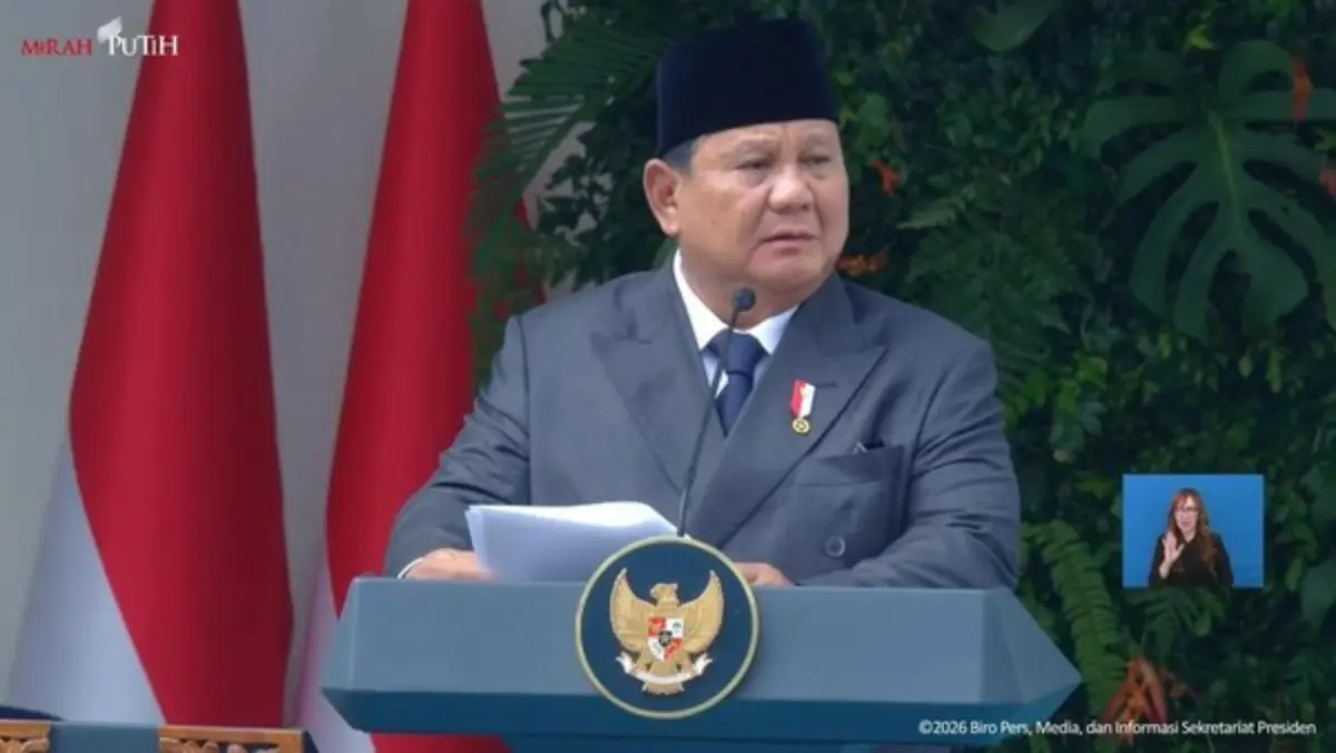 Prabowo: Terlalu Lama Rakyat Jadi Penonton atas Kekayaan Alam Indonesia Presiden Prabowo Subianto saat memimpin upacara peringatan Hari Lahir Pancasila, Senin (1/6/2026). (YouTube Se
