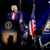Amerika Serikat Presiden Donald Trump berbicara pada rapat umum Empat Juli, menandai peringatan 250 tahun keme