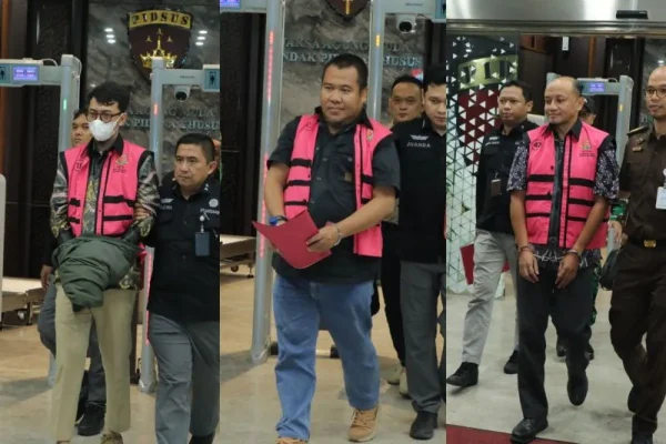 Tiga tersangka kasus dugaan tindak pidana korupsi tata kelola pertambangan mineral bukan logam (Tanah Jarang)