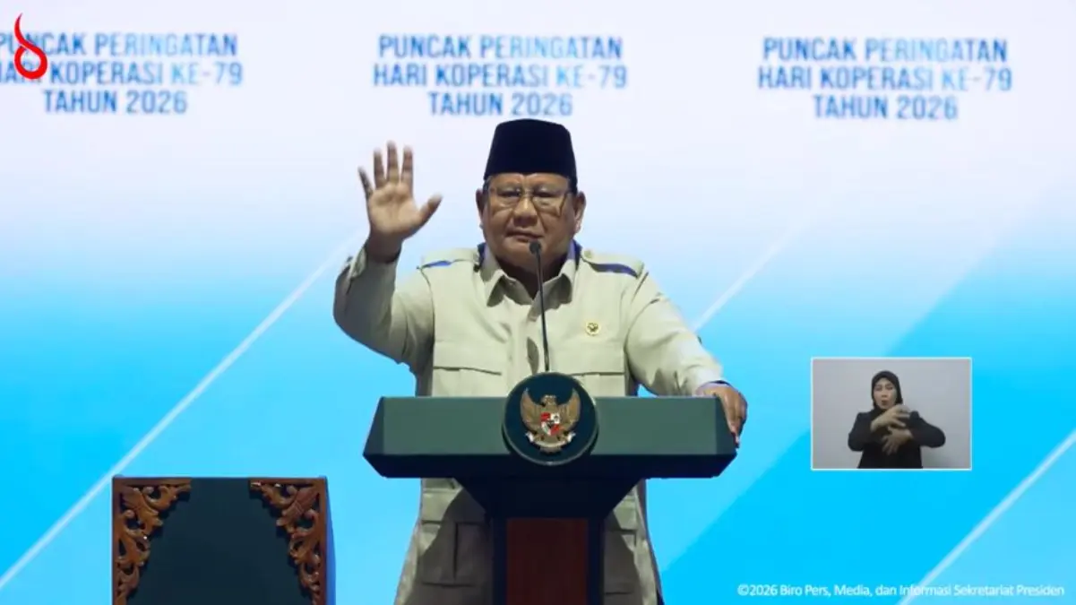 Prabowo Paparkan Alasannya Bentuk Program Koperasi Desa Merah Putih Presiden Prabowo Subianto saat menyampaikan sambutan dalam Puncak Peringatan Hari Koperasi ke-79 Tahun 2026, J