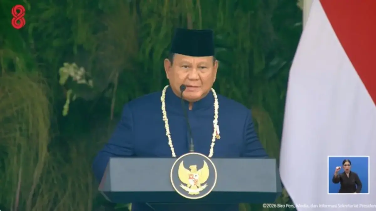 Prabowo ajak doakan masyarakat terdampak bencana saat perayaan HUT RI ke 81. (Tangkapan layar youtube Sekretar