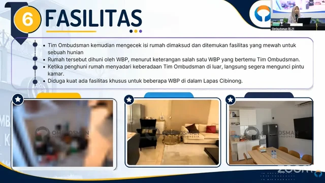 Temuan Ombudsman RI dalam Sidak Lapas Kelas IIA Cibinong ditampilkan saat konpers di Gedung Ombudsman RI, Jaka