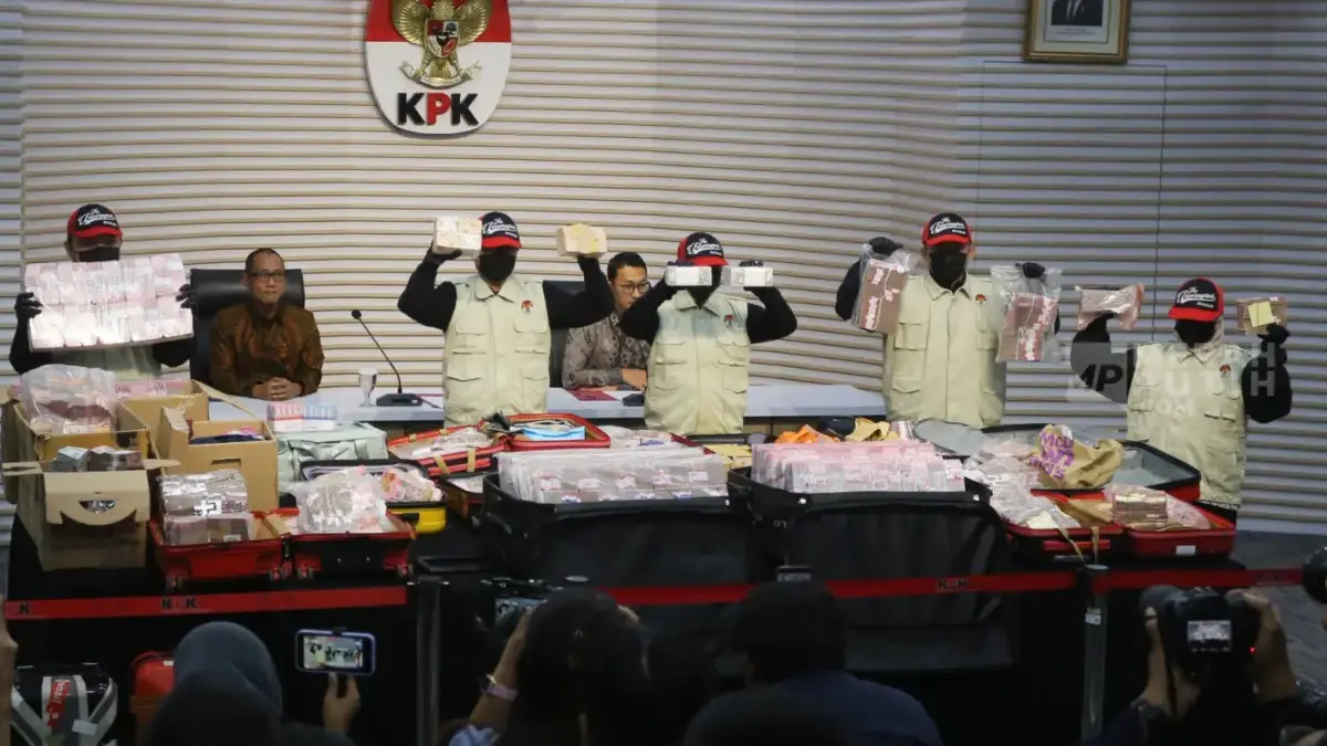 Konferensi pers kasus OTT suap HGB BPN Kabupaten Bogor, Selasa (14/9/2026).