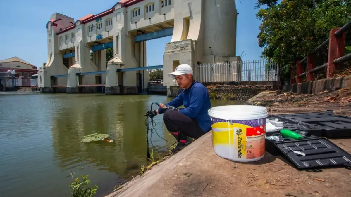 Ecoton ketika menelusuri penyebab ikan mabuk di Kali Surabaya, Senin (7/9). (Foto: Dok. Ecoton)