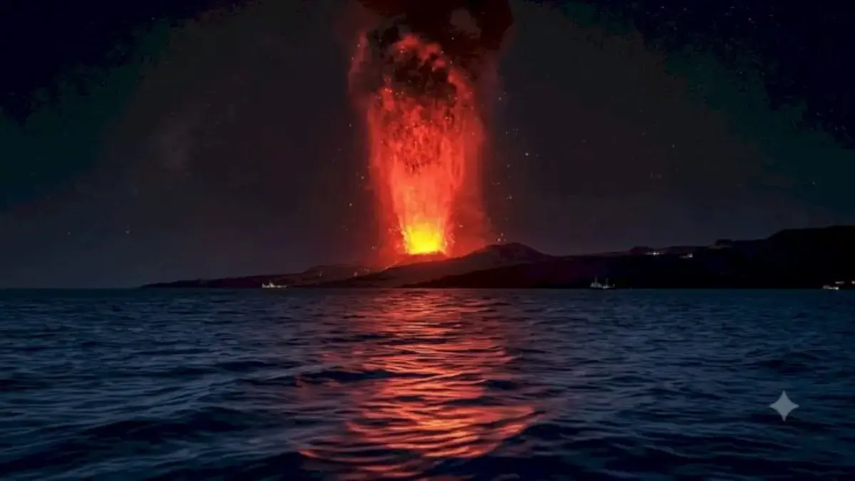 Gunung Anak Krakatau mengalami erupsi pada Sabtu (5/9/2026) dini hari. Seorang pemancing di perairan Selat Sun