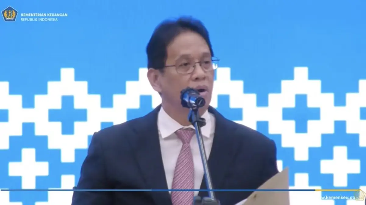 Mantan Menteri Keuangan Purbaya Yudhi Sadewa dalam acara Serah Terima Jabatan Menteri Keuangan di Aula Mezanin