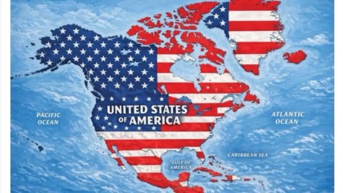 Postingan Trump yang menampilkan bendera AS menyelimuti wilayah Kanada hingga Greenland. (Truth Social/@realDo